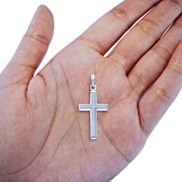 Cross Religious Charm Pendant 0.7 grams 20X23mm 14K White Real Gold